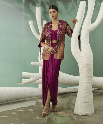 Metallic ruched blazer set 1