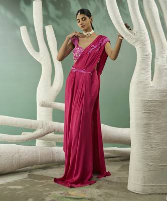 Fuschia pink drape set 4