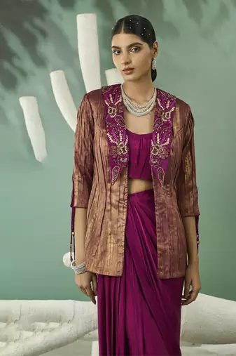 Metallic ruched blazer set