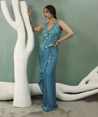 Firozi blue jacket set 1