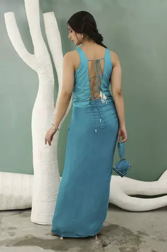 Firozi blue jacket set