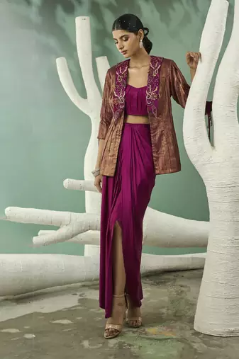 Metallic ruched blazer set