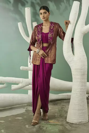 Metallic ruched blazer set