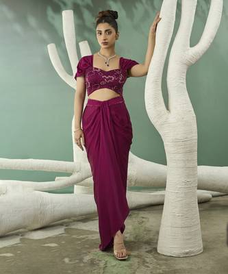 Plum pink drape skirt set 1
