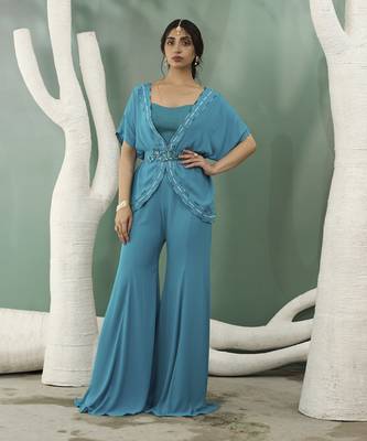Firozi blue tunic with flared pants 1