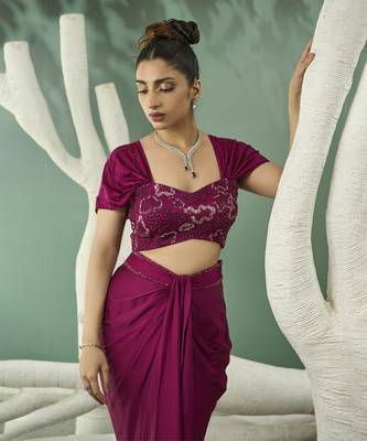 Plum pink drape skirt set 2