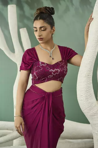 Plum pink drape skirt set