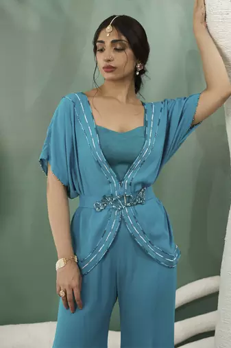 Firozi blue tunic with flared pants