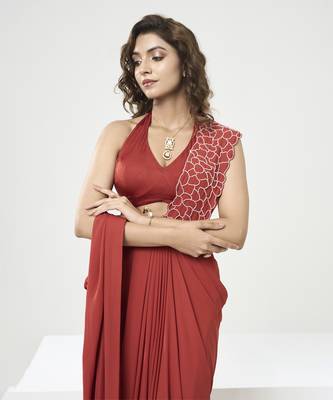 Rust orange drape saree set 3