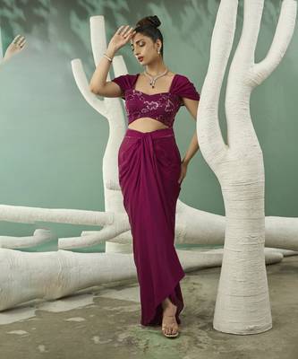 Plum pink drape skirt set 3