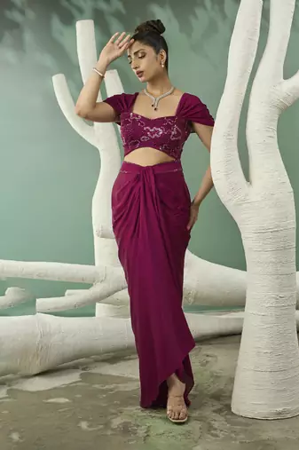 Plum pink drape skirt set
