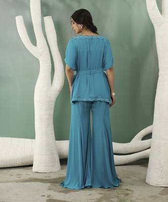 Firozi blue tunic with flared pants 3