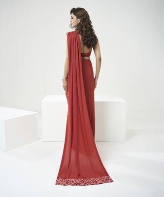 Rust orange drape saree set 4