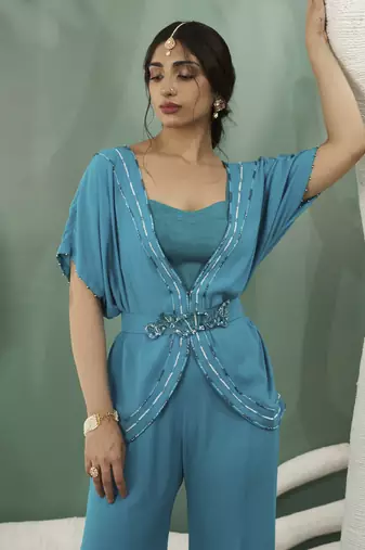 Firozi blue tunic with flared pants