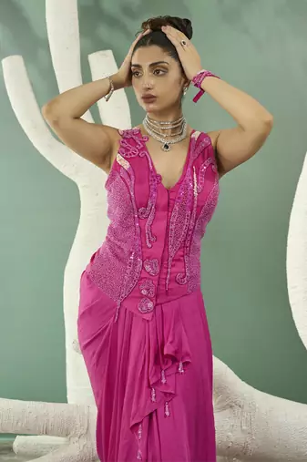 Fuschia pink jacket set