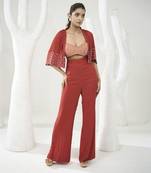 Rust orange pants set with short cape