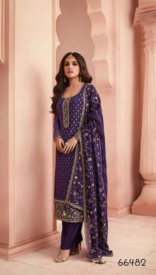 Royal blue dola jecard silk sequin embroidered semi-stitched salwar suit 1