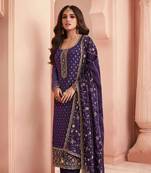 Royal blue dola jecard silk sequin embroidered semi-stitched salwar suit