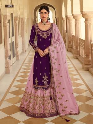 Purple blooming georgette embroidered stone semi-stitched salwar suit 1