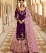 Purple blooming georgette embroidered stone semi-stitched salwar suit