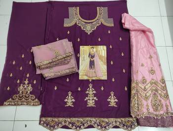Purple blooming georgette embroidered stone semi-stitched salwar suit 2