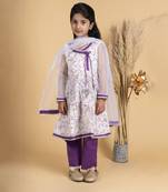 Purple and white floral girls kurta payjama set