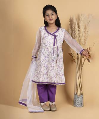 Purple and white floral girls kurta payjama set 2