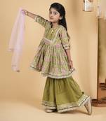 Green floral girls sharara set