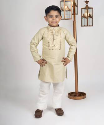 Boys gold green kurta payjama set 4