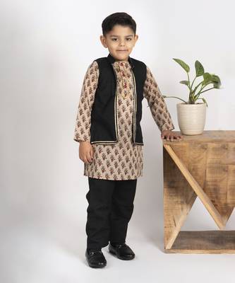 Boys black & brown kurta payjama jacket set 1