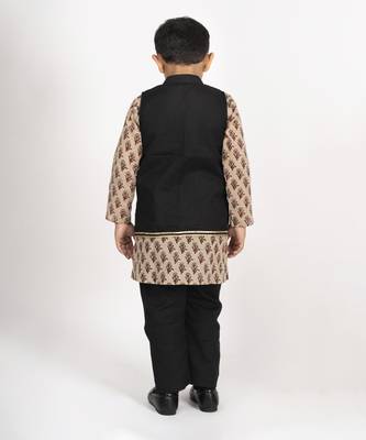 Boys black & brown kurta payjama jacket set 2