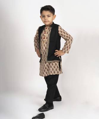 Boys black & brown kurta payjama jacket set 3