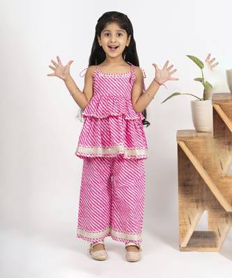 Pink girls leheriya coord set 1