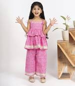 Pink girls leheriya coord set