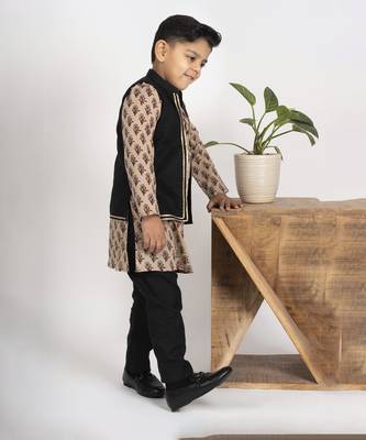 Boys black & brown kurta payjama jacket set 4