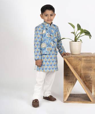 Boys blue kurta payjama jacket set 2