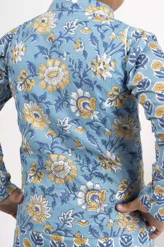 Boys blue kurta payjama jacket set