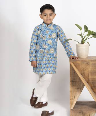 Boys blue kurta payjama jacket set 1