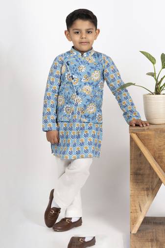 Boys blue kurta payjama jacket set