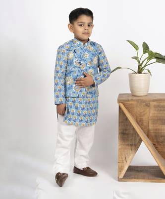 Boys blue kurta payjama jacket set 4