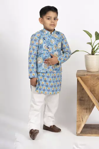 Boys blue kurta payjama jacket set