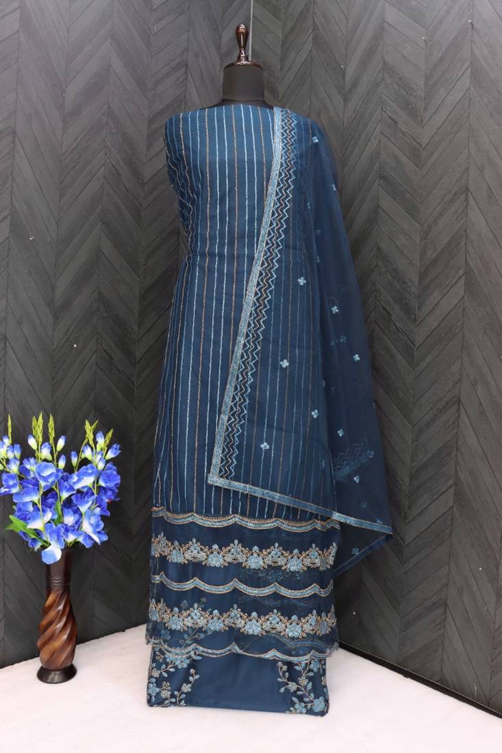 Teal Blue Colour Stylish Sequins Work Designer Salwaar Kameez Dress