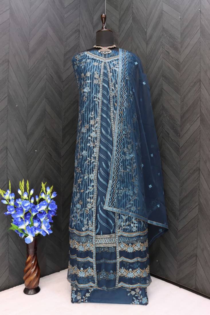 Teal Blue Colour Stylish Sequins Work Designer Salwaar Kameez Dress