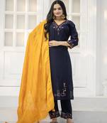 Women Viscos Silk Straight Kurta With Pant And Dupatta Suit Set 