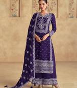 Violet embroidered georgette semi-stitched salwar suit