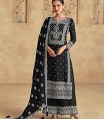 Black embroidered georgette semi-stitched salwar suit