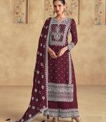 Brown embroidered georgette semi-stitched salwar suit