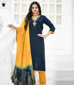 Women Viscos Slik  Straight Kurta With Pant And Dupatta Suit Set 