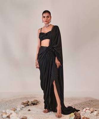 Black fuss-free drape saree set 1