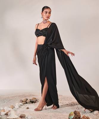 Black fuss-free drape saree set 2